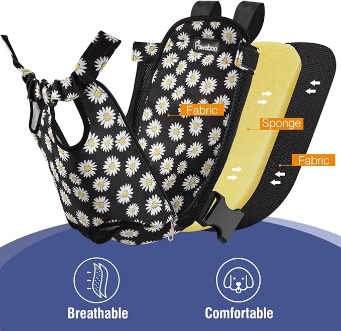 Pawaboo Adjustable Dog Carrier Purses, Pet Front Cat Travel Bag Dog Carrier Purses for Traveling Hiking Camping, Legs Out, Easy-Fit for Small Medium Dogs, M, Black Daisy