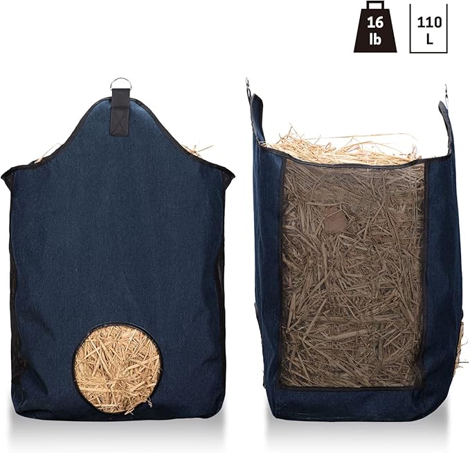 Hay Bags for Horse, Large Capacity Feeding Bag, Hay Nets for Sheep, Goats, Open Feed Hole Hay Feeder for Slow Feeding (Blue)