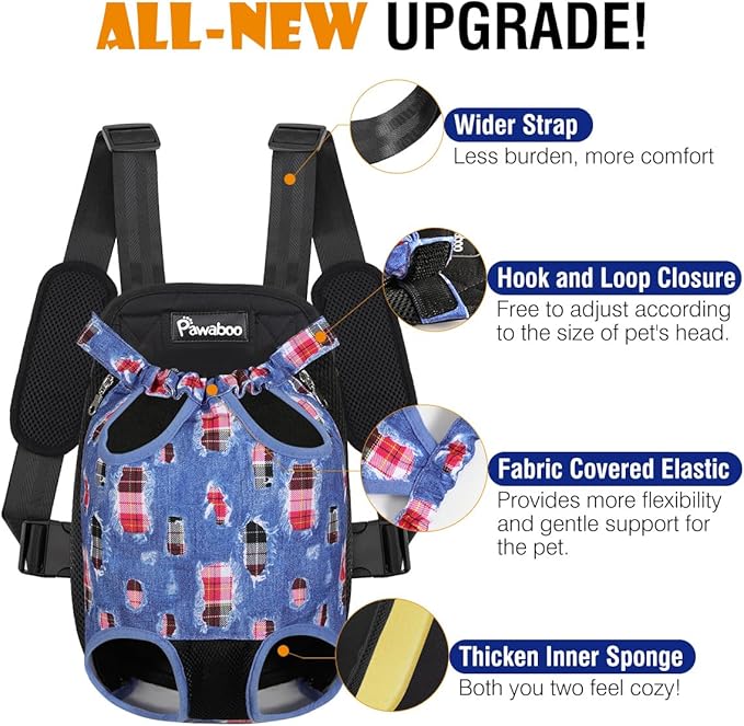 Pawaboo Pet Carrier Backpack, Adjustable Pet Front Cat Dog Carrier Backpack Travel Bag, Legs Out, Easy-Fit for Traveling Hiking Camping for Small Medium Dogs Cats Puppies, Large, Denim Blue