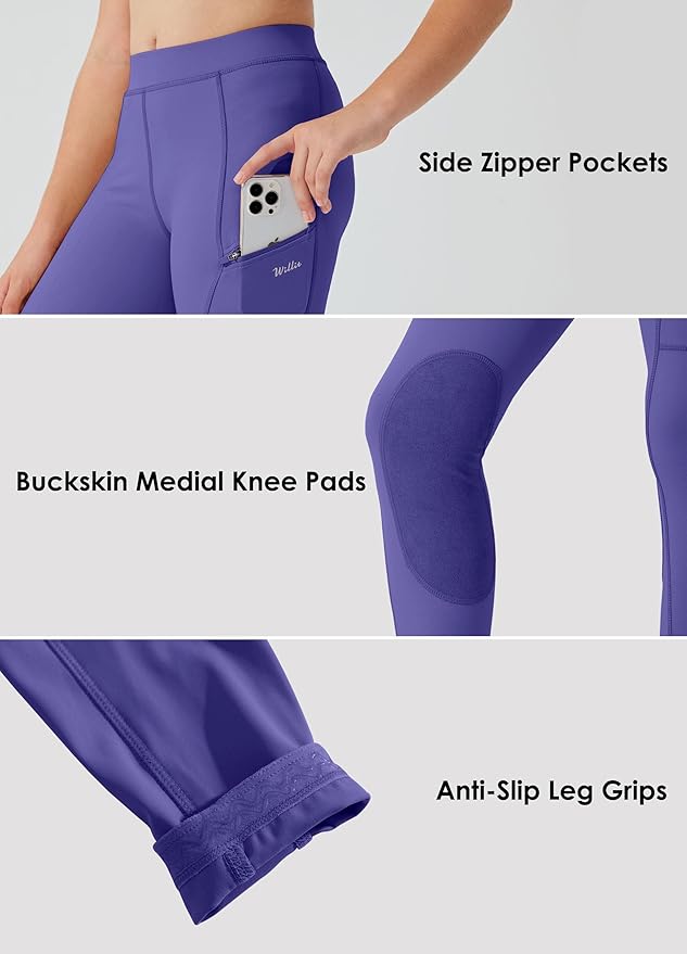 Willit Girls Horse Riding Pants Tights Kids Equestrian Breeches Knee-Patch Youth Schooling Tights Zipper Pockets