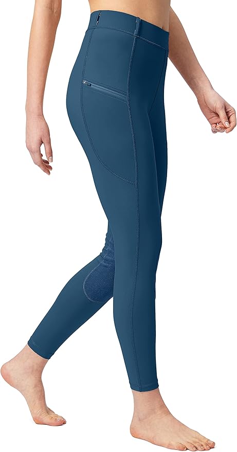 SANTINY Women's Horse Riding Pants with Zipper Pockets Knee-Patch Schooling Tights Equestrian Breeches for Women