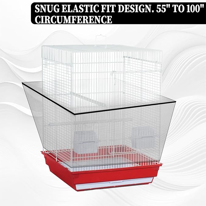 Large Bird Cage Seed Catcher, Stretchy Bird Cage Cover, Soft Nylon Mesh Skirt, Parrot Birdcage Net, Ventilate Dustproof Cover for Parrot Parakeet Macaw African (Black)