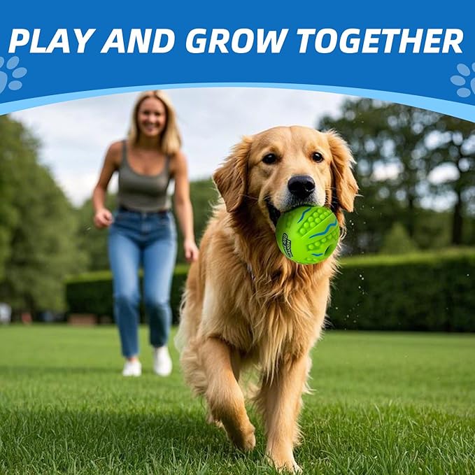 Spiky Interactive Dog Toys Ball, Shaking with Gibbering Sound, for Training, Teeth Cleaning & Herding, Wave, L, 3.94 in (10 cm)
