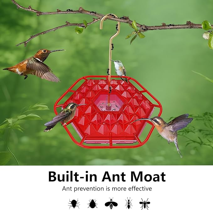 Hummingbird Feeders for Outdoors,Hanging Ant and Bee Proof,30 Feeding Ports Shirem Hummingbird Feeder,Built-in Ant Moat,Easy to Fill and Clean,14 Ounces (1 Pack)