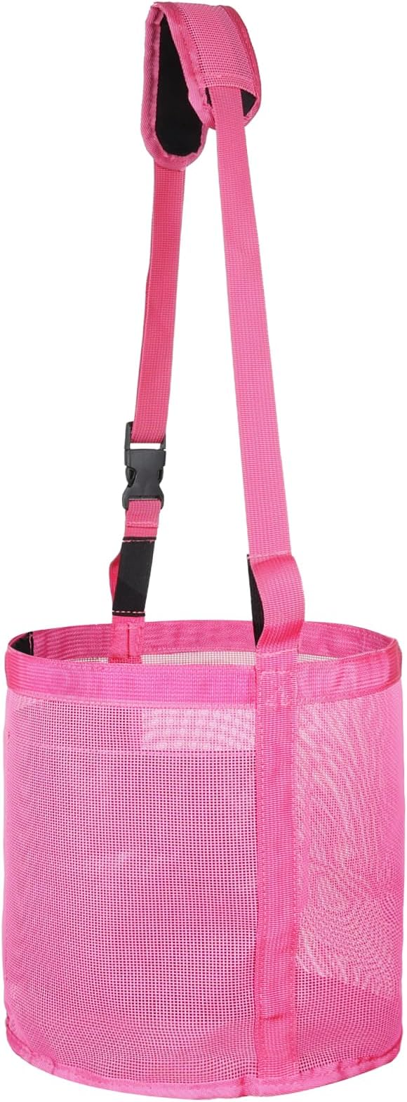 Heavy Duty Durable Waterproof Horse Feed Bag with Adjustable Strap - Mesh Grain Design, Comfort Neck Pad & Nose Pad Rose Pink