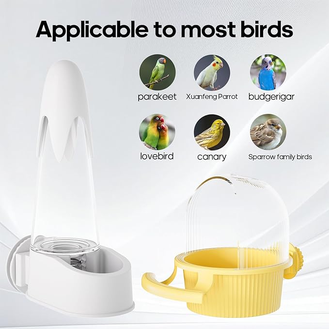 No Mess Bird Feeder Water Dispenser Set, Automatic Hydration, Bird Cage Accessories for Cockatiels Parrots Lovebirds Canarys Finches Budgies and Other Small to Medium Sized Birds (Pink + White)