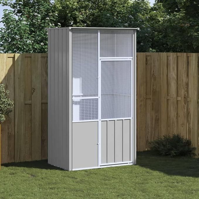 Galvanized Steel Outdoor Aviary, Mesh Fence, Gray, 45.3"x30.7"x78.7" -975