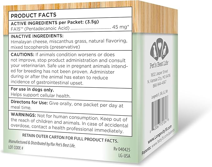 Yummy Combs Longevity15 – C15:0 – Fatty Acid Health Supplement for Dogs – Healthy Pet Supplies – for Large Dogs, 3 Pack
