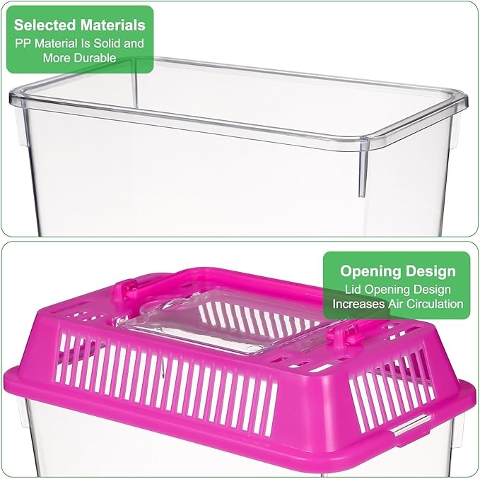 4pcs Mini Portable Fish Tank Plastic Turtle Fish Tank Transparent Pet Breeding Cage Acrylic Reptile Cage Reptiles Feeding Box Hamster Turtle Cage for Small Pets