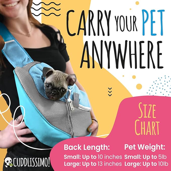 Pet Sling Carrier - Small Dog Puppy Cat Carrying Bag Purse Pouch - For Pooch Doggy Doggie Yorkie Chihuahua Baby Papoose Bjorn - Travel Front Backpack Chest Body Holder Pack To Wear (Blue)