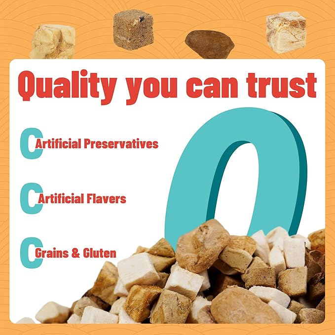 Just Try 7-in-1 Freeze-Dried Dog Teats Mix for Dogs & Cats - Chicken, Duck, Salmon, Cod, Liver & Heart - Grain-Free, Training & Treats
