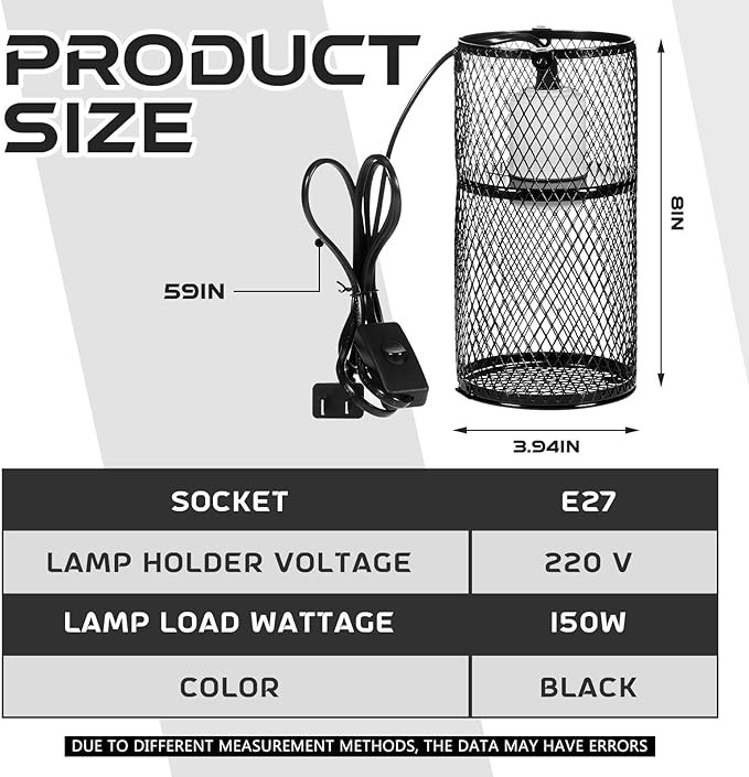 VIHOSE 6 Pcs Reptile Heat Lamp Guard with 150W Ceramic Heat Emitter Basking Anti Scald Heating Lamp Holder Mesh Cage Reptile Protection Lampshades for Lizard Snake Chick, Bulb Not Included
