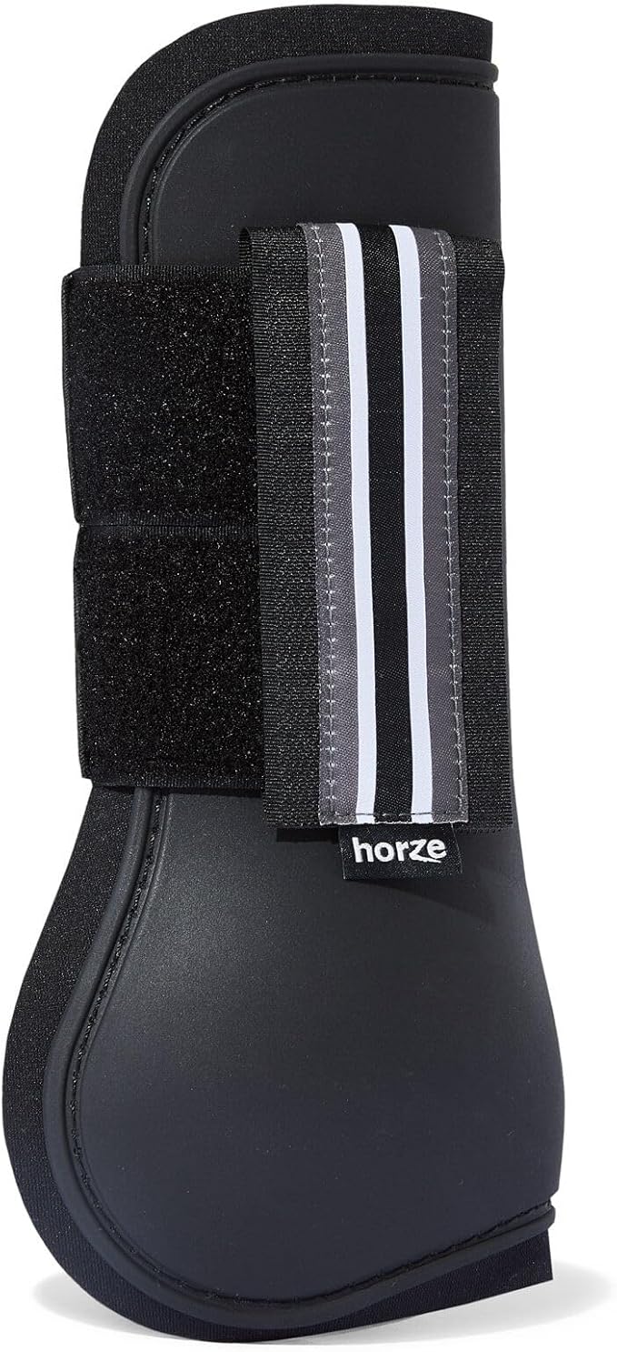 HORZE Adepto Open Front Tendon Boots | Durable Shell with Neoprene Lining - Black - Pony