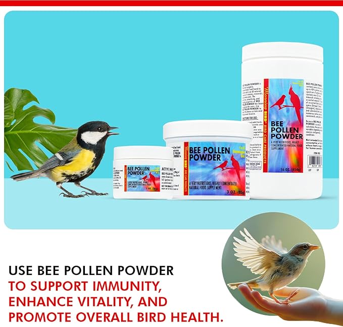 Morning Bird Bee Pollen Powder for Birds 16 Oz – Complete Nutrition with Protein, Amino Acids & Immune Support – Bird Vitamin & Mineral Supplement for Daily Health & Wellness