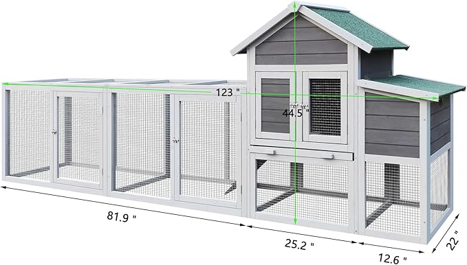 Gray Wooden Chicken Coop with Run and Nesting Box – Outdoor Hen House for 3–4 Chickens, Weatherproof Roof, Sliding Tray & Secure Predator-Proof Poultry Cage