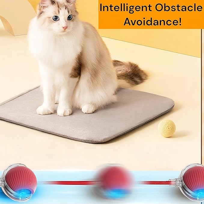Interactive Electric Automatic Rolling Moving Rechargeable Self Play Stimulation Toy,Smart Pet Chase with Speedy Tail Rope for Bored Indoor Cats (Green)