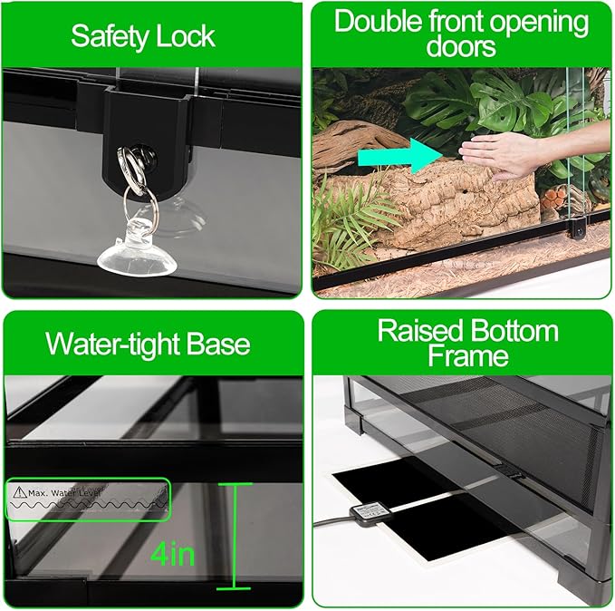 REPTI ZOO 48''x24''x18'' Glass Reptile Terrarium, Front Opening Snake Tank with Double Hinge Door, Reptile Enclosure with Top Screen Ventilation 85 Gallon