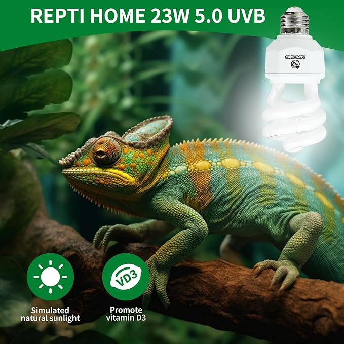UVA UVB Reptile Light 23W 5.0,Tropical & Sub-Tropical Terrarium Compact Fluorescent Lamp,UVB Reptile Light Bulb for Snake,Chameleons,Iguanas,Turtles