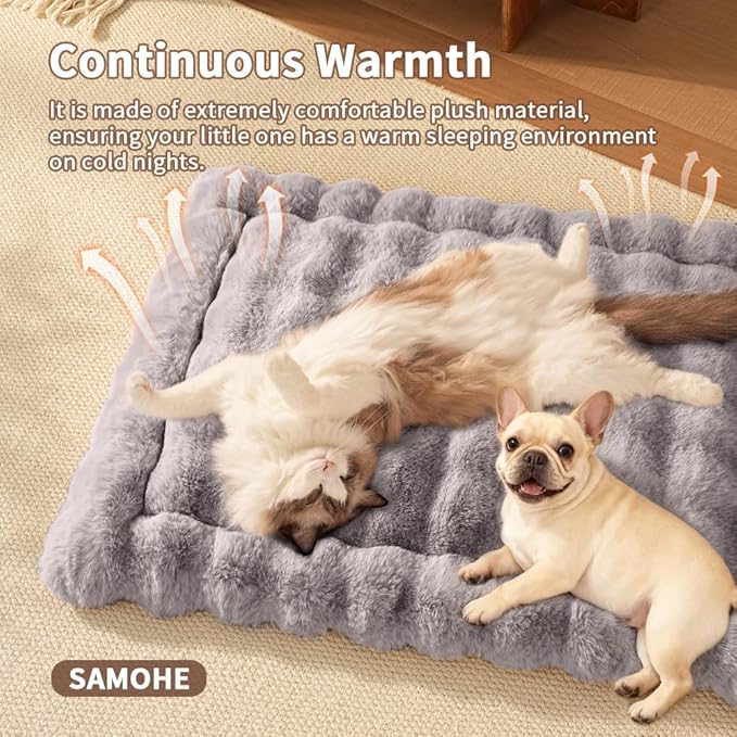 Cat Beds for Indoor Cats Faux Fur Pet Pad Mat Plush Kitten Bed with Non-Slip Bottom for Carriers/Couch Dog & Puppy Friendly 35 x 27 Inch X-Large Gery