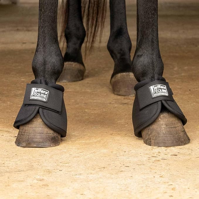 Jeffers Equine No Turn Bell Boots for Horses - Black, Medium | Shock Absorbing Hoof Protection | Secure Double Hook & Loop Closure, Perfect for Travel, Training, & Equestrian Riding - 1 Pair