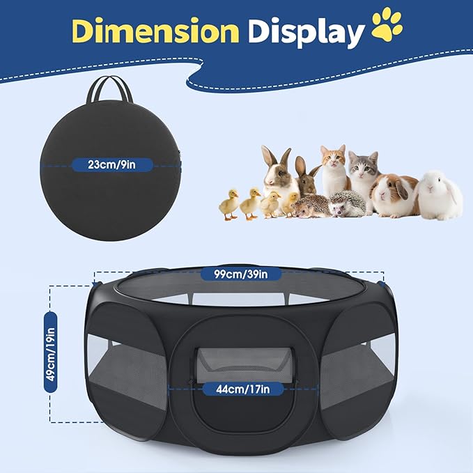 Small Animal Playpen, Chicken Brooder Box with Cover Top, Portable Outdoor Exercise Pet Cage Tent, Waterproof Breathable Pet playpen Indoor for Chick Ktiien Bunny Hamster Guinea Pig, Black