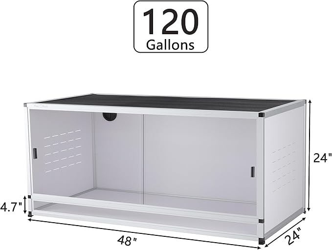 PVC Reptile Enclosure 120 Gallon ToxiRium Large Reptile Terrarium 48''x24''x24 Tank for Bearded Dragon Gecko Lizard Snake,Wide Breeding Lounge Vivarium Area with Sliding Doors Lock