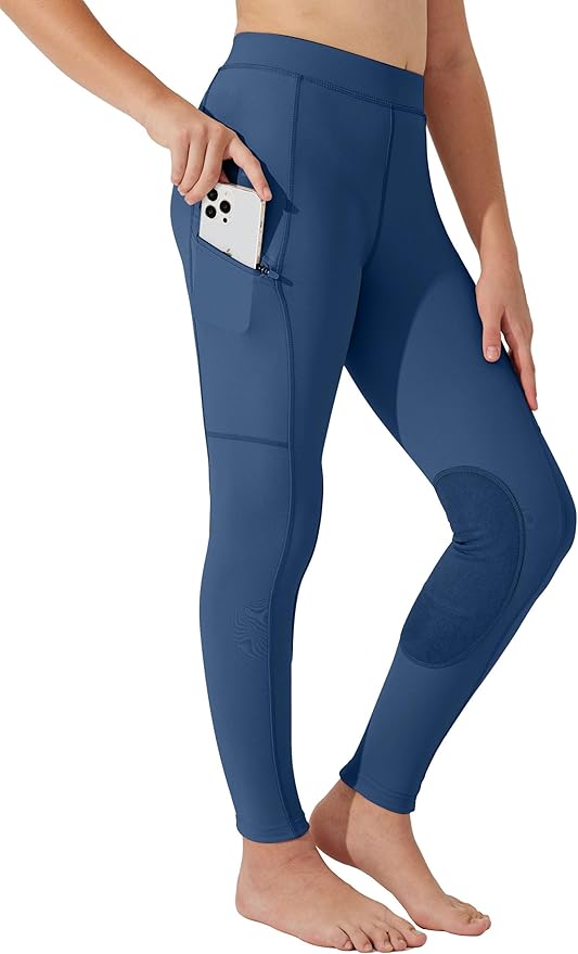 Willit Girls Horse Riding Pants Tights Kids Equestrian Breeches Knee-Patch Youth Schooling Tights Zipper Pockets