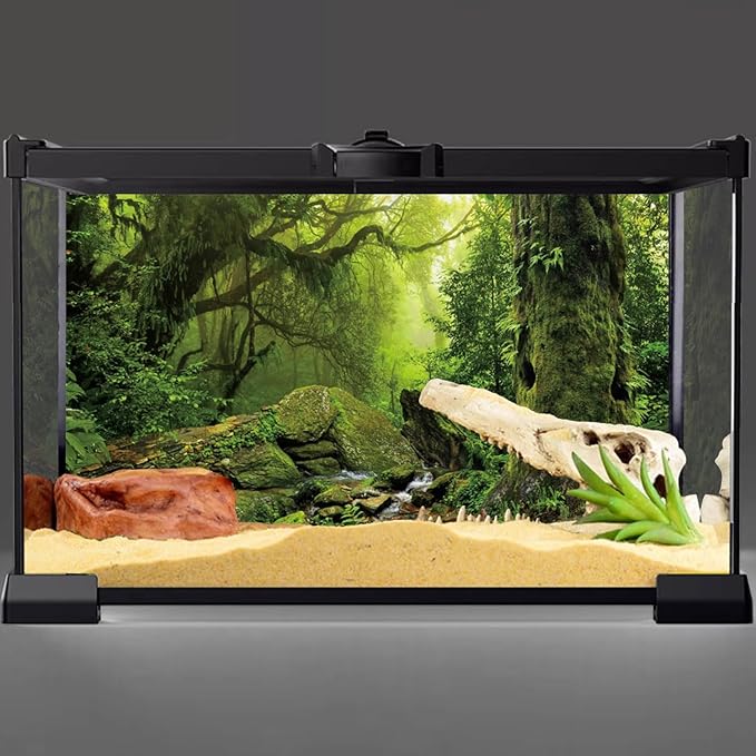 AWERT Tropical Forest Terrarium Background Stream Green Huge Tree Reptile Habitat Background Foggy Rainforest Aquarium Background 48x18 inches Durable Polyester Background