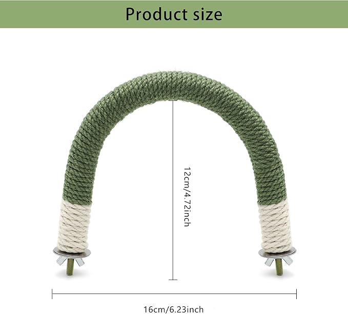 Bird Stand Perch U Shape Hemp Rope Green Wood Parrot Perches for Small Birds,Parakeets Macaw Cockatiels Conures Love Birds Finches,Bird Training Educational Stand Toys (Small,1 Pack)