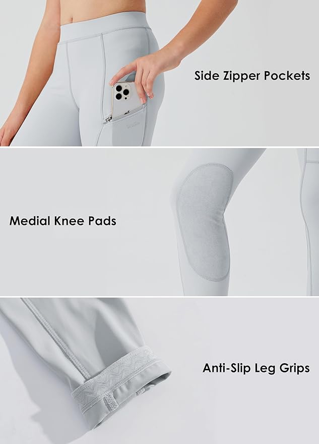 Willit Girls Horse Riding Pants Tights Kids Equestrian Breeches Knee-Patch Youth Schooling Tights Zipper Pockets