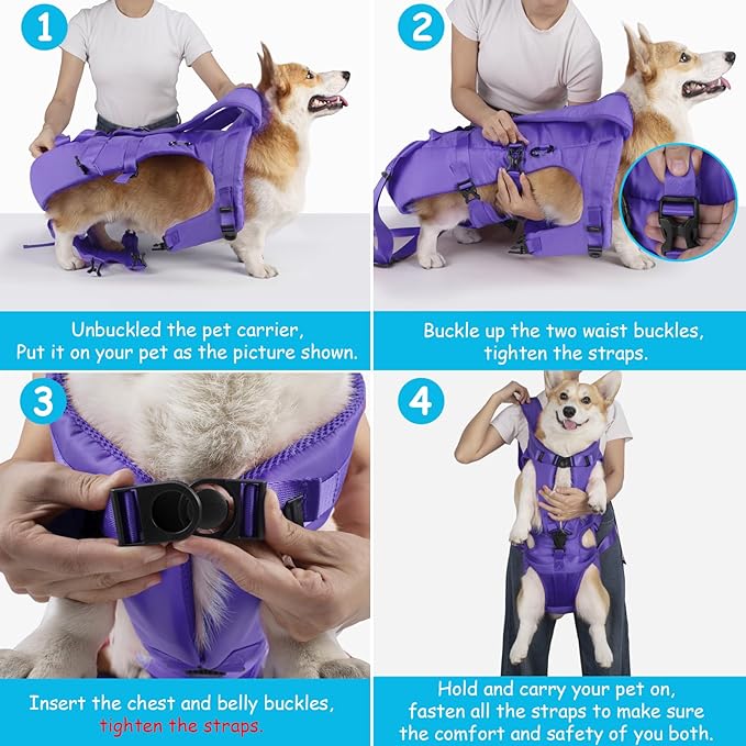 PetBonus Pet Front Dog Carrier Backpacks, Adjustable Pet Backpack, Legs Out Easy-fit Puppy Chest Carrier for Medium Small Dogs, Hands Free for Hiking, Cycling (Purple, L)