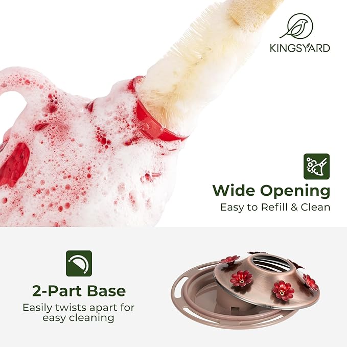 Kingsyard Glass Hummingbird Feeders for Outdoors, 16 Oz Wild Bird Feeder 6 Feeding Ports & Ant Moat Included, Hanging Bird Nectar Feeder Garden Red Décor Gifts for Mom, Red