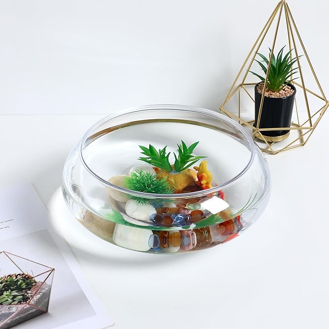 Happyyami Wide Mouth Glass Vase Bowl, Round Flower Vase Terrarium Succulent Hydroponic Planter Globe Fish Bowl Floral Container for Wedding Table Centerpiece Home Decors