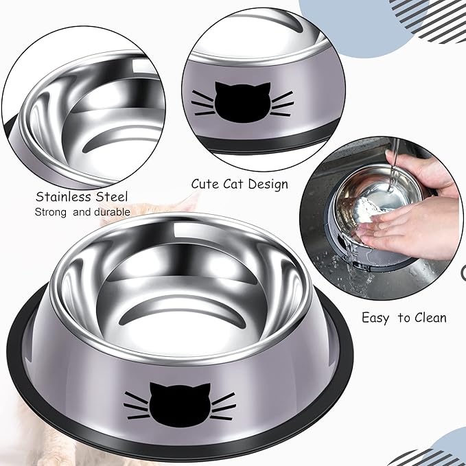 Hillban 10 Pcs Stainless Steel Cat Bowls for Food and Water, 7oz Non-Slip Small Pet Bowls with Removable Rubber Base for Cats Small Dogs Stackable Feeding