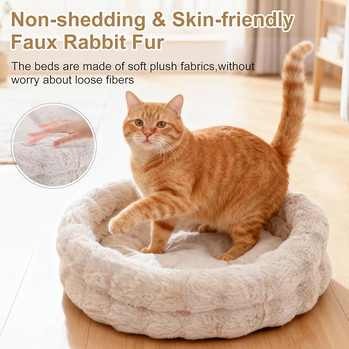 Cat Beds for Indoor Cats, Washable Round Beds for Small Dog and Cats, Soft Plush Faux Fur Removable Pet Bed for Puppy and Kitten, 20"x20"x6"