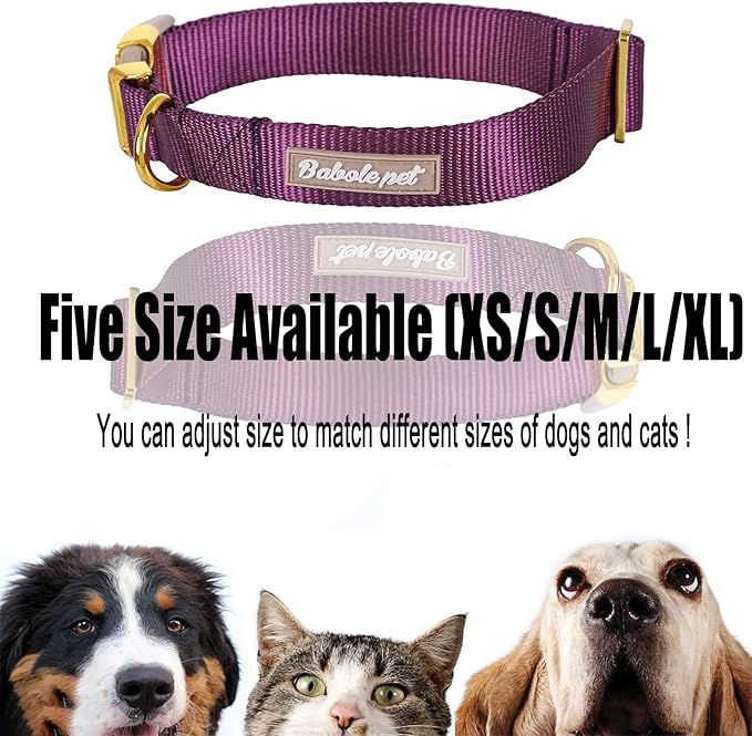 Nylon Dog Collar - Adjustable Deep Purple Soft Webbing Dog Collars for Small Medium Large Dogs Boy Girl Puppy Collar with Safety Metal Buckle L