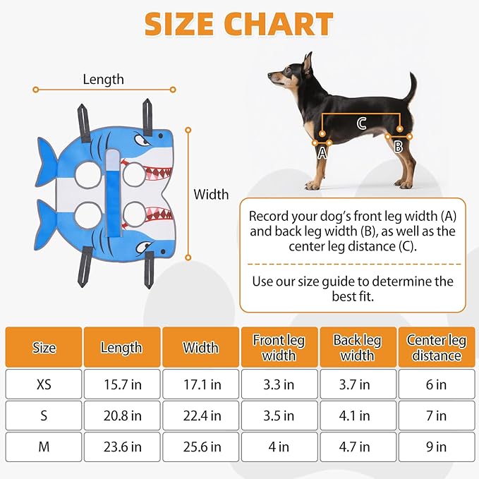 Dog Grooming Hammock for Small Dogs Cats, Cute Shark Design Dog Hanging Harness for Nail Trimming/Clipping, Pet Sling with Grooming Kit and Thick Neck Support & Strap Restraint Claw Care,XS