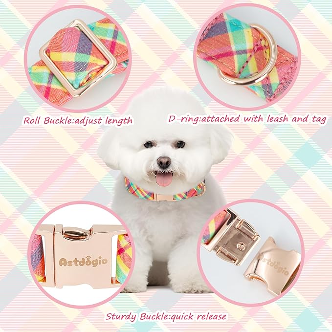 Cotton Dog Collar, Soft Adjustable Dog Collars for Large Dogs, Multi-Color Plaid Dog Collar for Small Medium Large Dogs, Cute Dog Collars Perfect for Girl or Boy Dog Collars-L