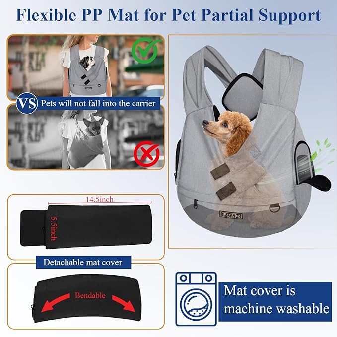 Petskd Dog Carrier Sling for Small Pet 7-15 LBS, Hands Free Front Facing Cat Sling Chest Carrier with Bottom Mat and Adjustable Strap for Pets Anti-Anxiety, Walk, Vet