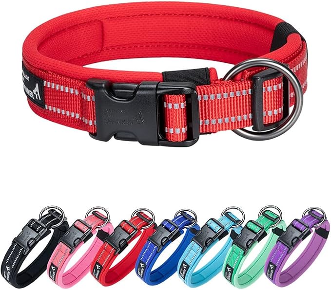 EXCELLENT ELITE SPANKER Reflective Dog Collar Classic Soft Padded Breathable Nylon Adjustable Pet Collar with Quick Release Buckle for Boy Girl Male Female Small Medium Large Dogs Training(Red-XL)