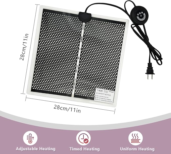 Reptile Heat Pad with 7 Button Temperature Adjustment, Under Tank Terrarium Heat Mat for Reptiles Tortoise Snakes Lizard Gecko Frog Hermit Crab and Other Small Animal, 14W Reptile Heating Pads