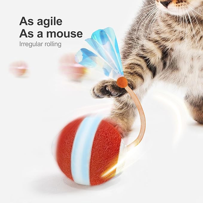 Interactive Cat Toys for Indoor Cats,The 3rd Generation Agile Moving Cat Ball with Elastic Mesh Tail,Automatic Kitten Toys for Bored Indoor Adult Cats,Motion Activated (Orange)