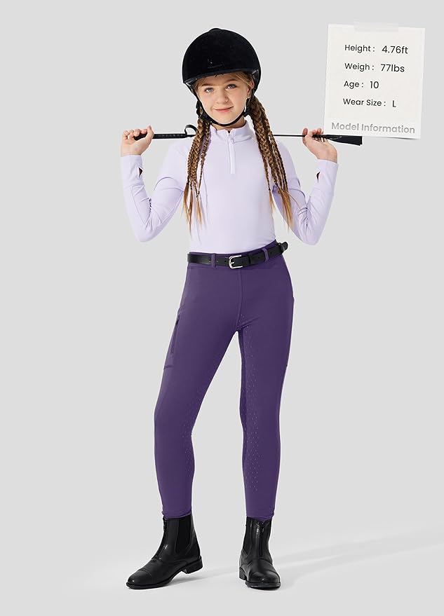 Willit Girls Fleece Horse Riding Pants Equestrian Breeches Kids Winter Riding Tights Thermal Schooling Tights