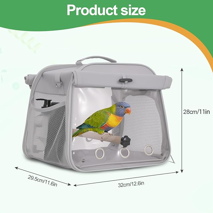 Portable Small Bird Travel Cage Carrier, Parrot Parakeet Cockatiels Bird Travel Cage, Lightweight Travel Bird Cage with Stand and Easy Clean Tray