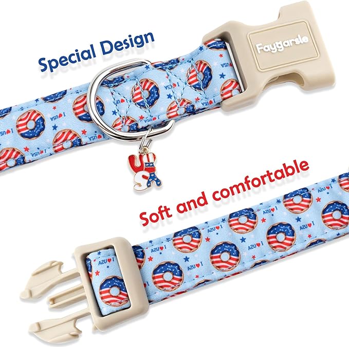 Faygarsle Patriotic Dog Collar, 4th of July Design, American Flag Pattern, Light Blue Summer Design for Small Medium Large Dogs S