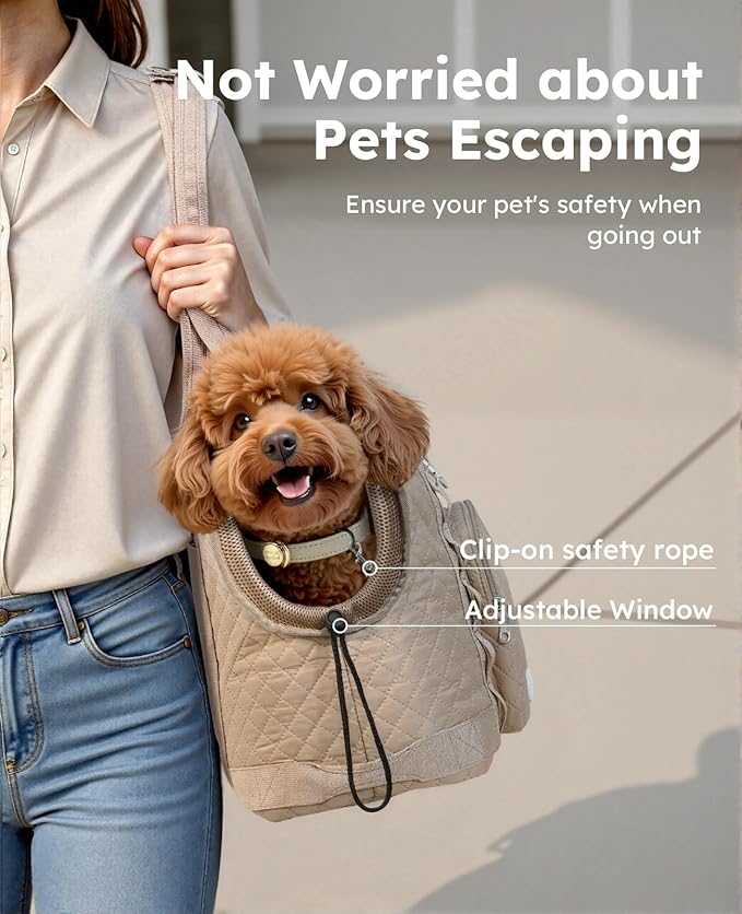 Pecute Dog Purse Carrier, Dog Carrier with Pockets for Small Dogs, Fits Dogs 7 lbs to 13 lbs, Cat and Puppies Tote Bag, Outing, Travel, Vet, XL,16.9" L x 7.9" W x 13.8" H, Khaki