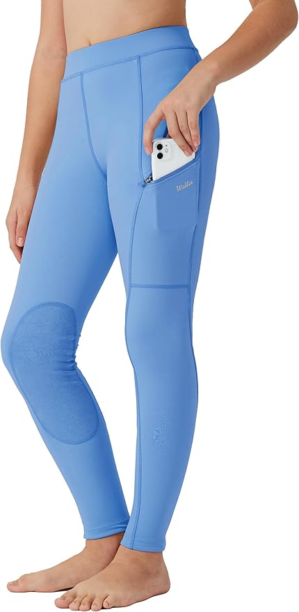 Willit Girls Horse Riding Pants Tights Kids Equestrian Breeches Knee-Patch Youth Schooling Tights Zipper Pockets
