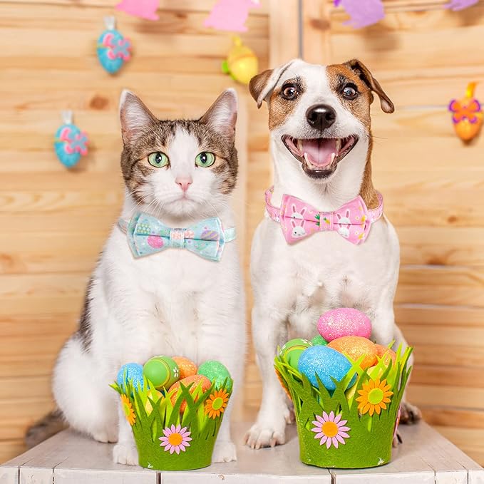 Whaline 4 Pack St. Patrick's Day Easter Cat Collar with Bowknot and Bell Shamrock Bunny Rabbit Egg Pattern Safety Breakaway Adjustable Pet Collars for Cat Kitten Puppy