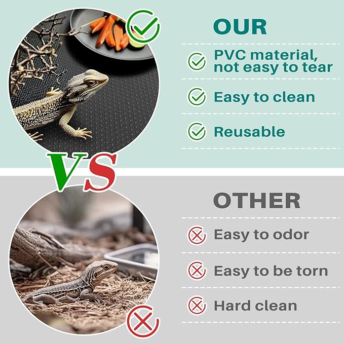 MAQIHAN 6.5 FT Reptile Substrate Mat - Reptile Carpet Mat Terrarium Bearded Dragon Tank Mat Reptile Tank Liner Bedding Accessories Substrate for Leopard Gecko Snake Tortoise Gecko Lizard (Black)