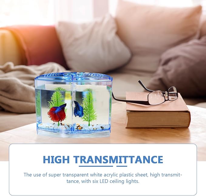 Mipcase Small Betta Fish Tank Mini Goldfish Tank with Divider Acrylic Small Aquarium for Shrimp Beta Fish
